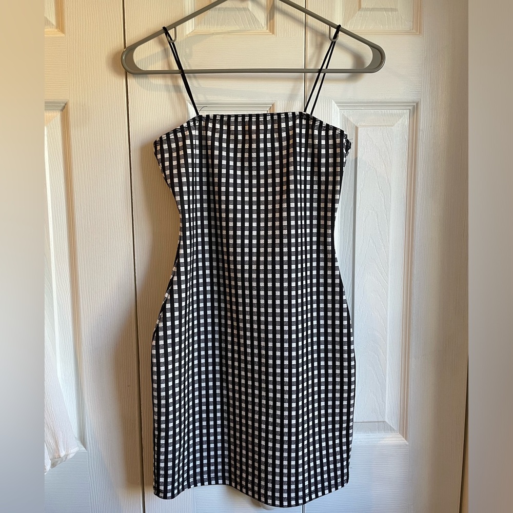 Black and white checkerboard sleeveless dress